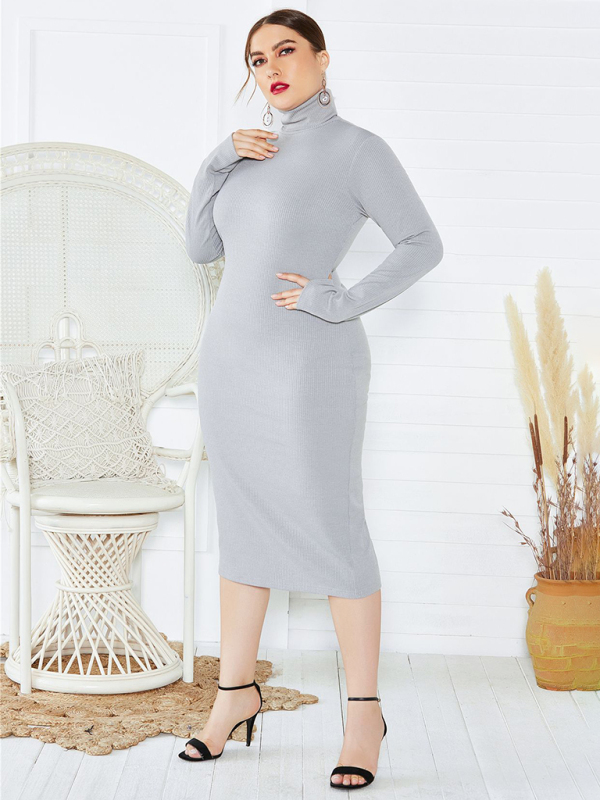 Women's Plus Size Knit Turtleneck Long Sleeve Dress - Image 3