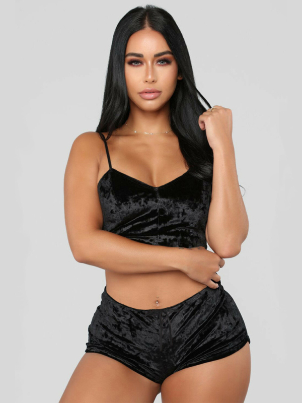 Velvet V-neck Underwear Two-Piece Set - Image 4