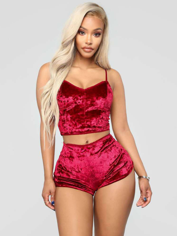 Velvet V-neck Underwear Two-Piece Set