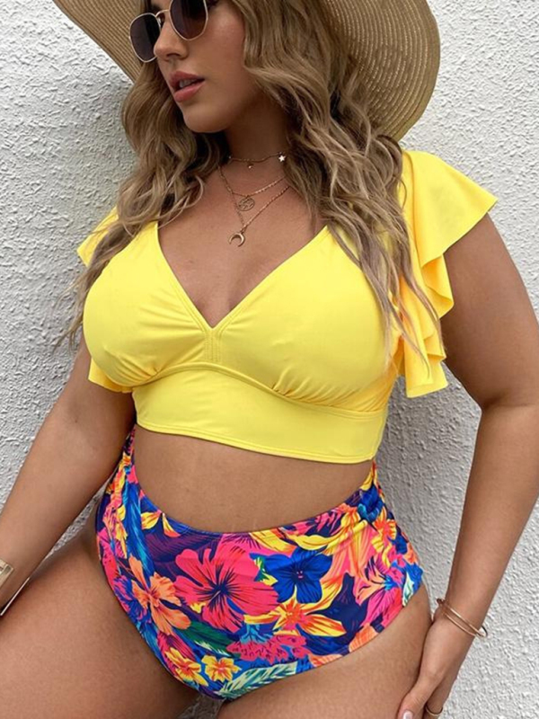 Plus Size Women-Falbala V-Neck Bikini Set - Image 7