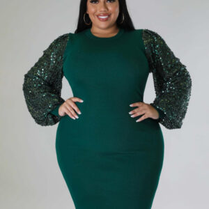 Ladies Sexy Sequin Puff Sleeve Dress