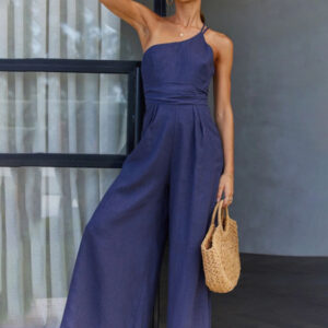 Sleeveless waistless backless loose wide-leg jumpsuit