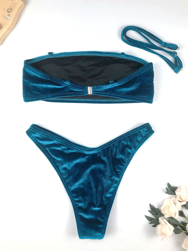 Split gold velvet high waist bikini - Image 3