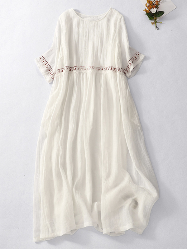 Retro casual loose embroidered long dress