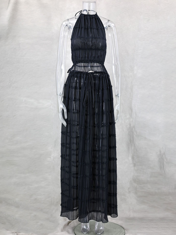 Backless lace-up halter top set and two-piece skirt - Image 5