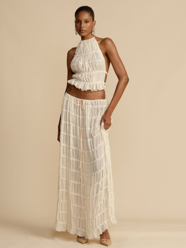 Backless lace-up halter top set and two-piece skirt - Image 4