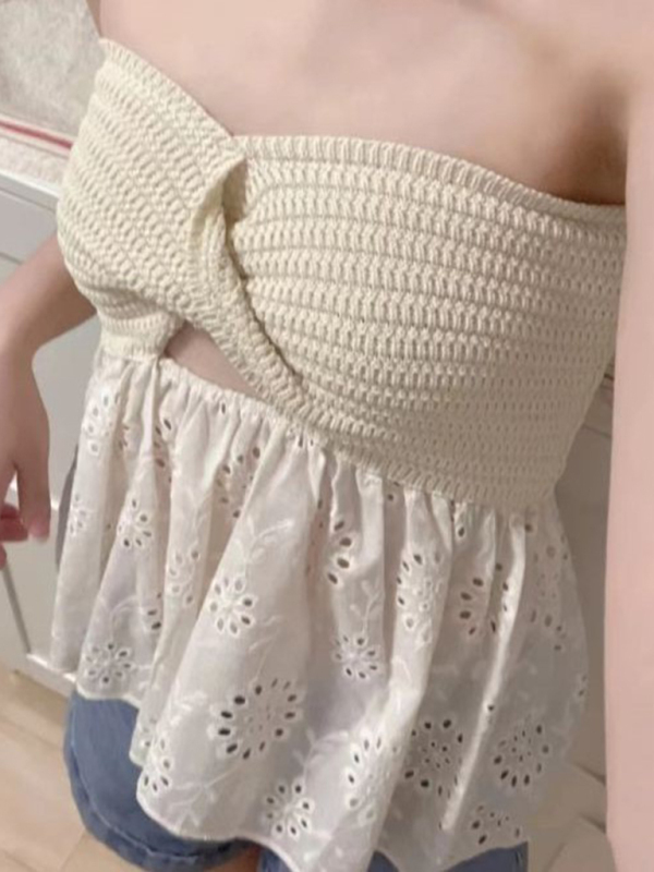 knitted embroidered stitching tube top