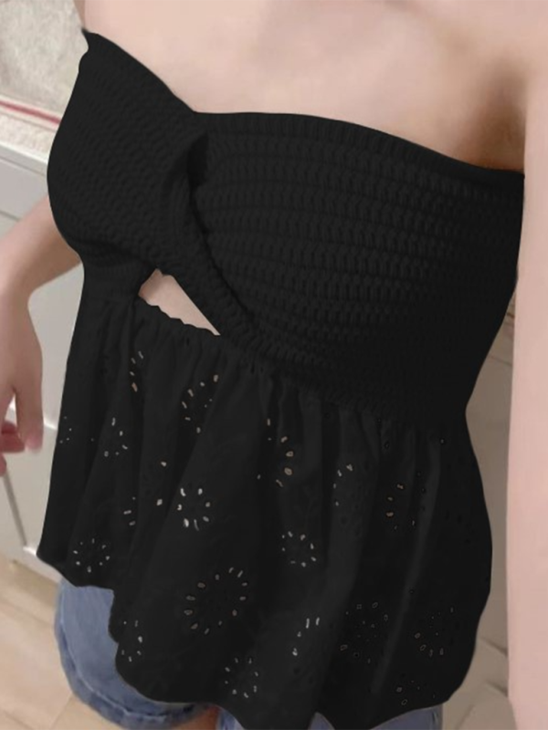 knitted embroidered stitching tube top - Image 3