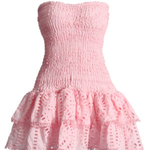 Tube top dress with hollow ruffles A-line skirt