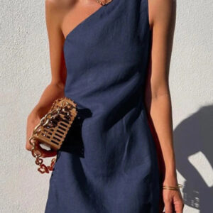 New casual slant shoulder dress