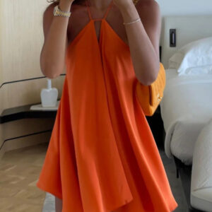 Women's Sexy Deep V-Neck Backless Suspender Loose A-Line Dress