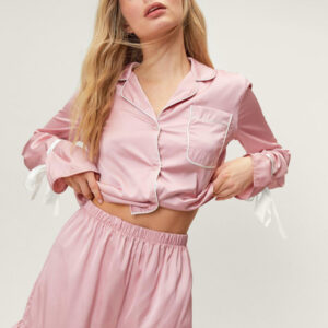 Lapel long-sleeved shorts-pajama two-piece set