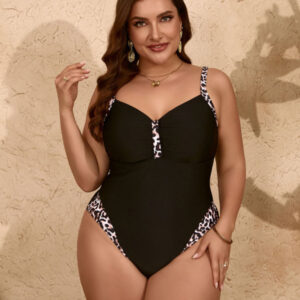 black leopard print one-piece slim bikini swimsuit