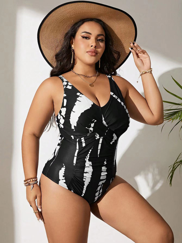 Plus size black and white one-piece slim bikini swimsuit - Image 3