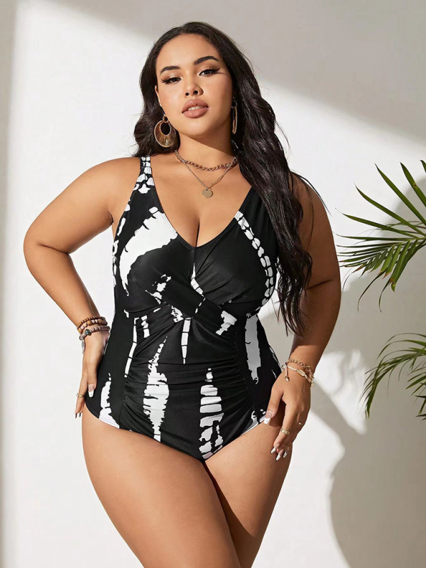 Plus size black and white one-piece slim bikini swimsuit - Image 4