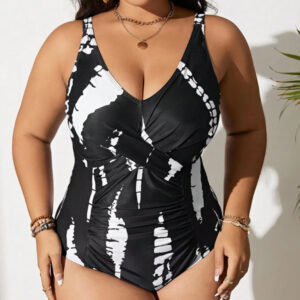 Plus size black and white one-piece slim bikini swimsuit