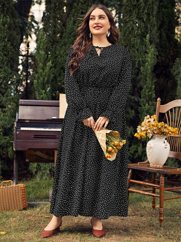 Plus size women's new polka-dot loose long-sleeved dress - Image 2
