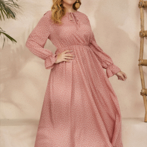 Plus size women's new polka-dot loose long-sleeved dress