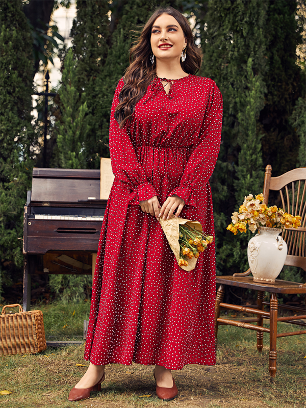 Plus size women's new polka-dot loose long-sleeved dress - Image 3
