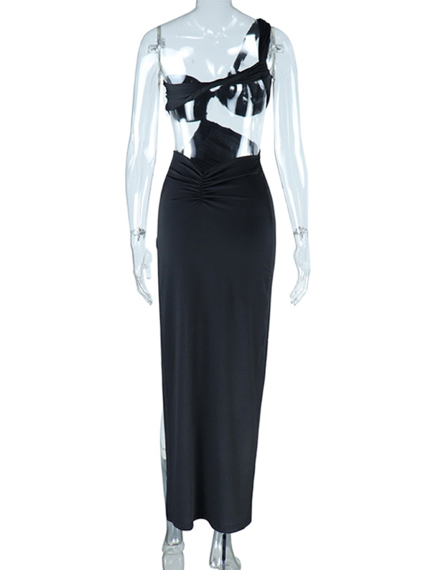 Off-shoulder solid color pullover backless evening dress - Image 3