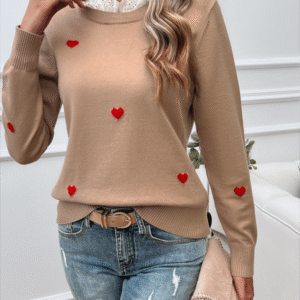 Women's Temperament Casual Embroidered Love Heart Long Sleeve Sweater