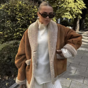 Women's American retro woolen coat lapel loose top