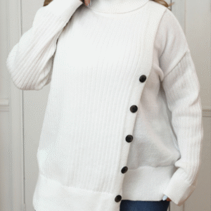 Women's Button Decorated Irregular Sweater