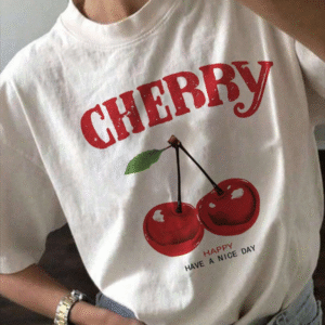 Oversized cherry print casual T-shirt