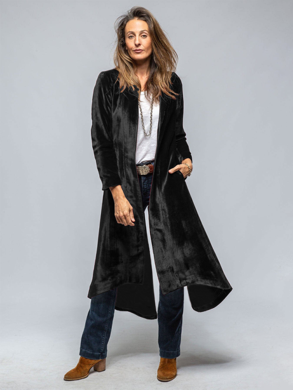 Women's Velvet Long Cardigan Vintage Split Jacket Trench Coat
