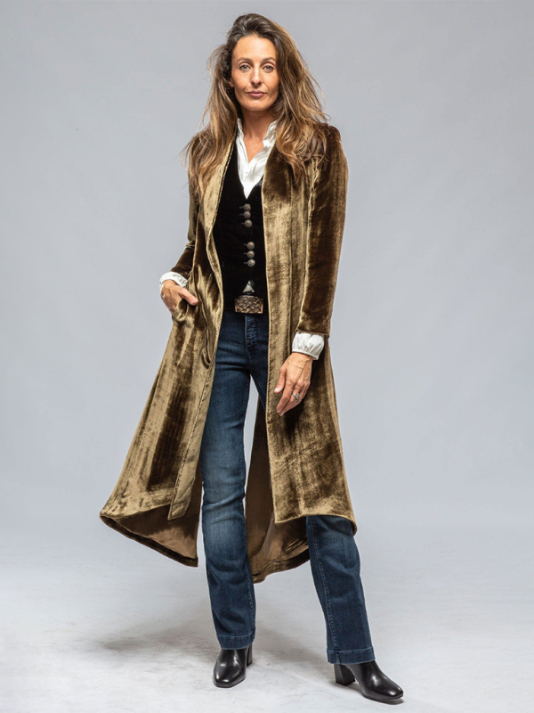 Women's Velvet Long Cardigan Vintage Split Jacket Trench Coat - Image 2