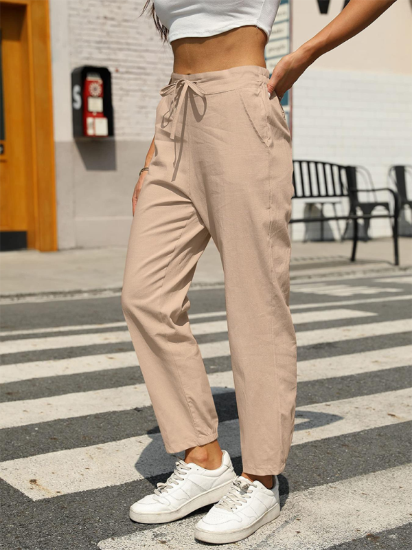 Casual High Waist Button Straight Leg Pants - Image 4