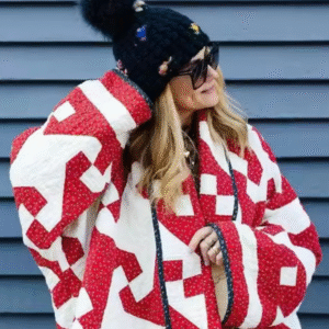 Red Geometric Printed Cotton Jacket