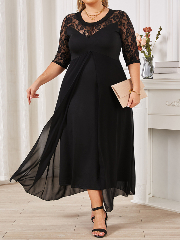 Plus size women's round neck lace dress