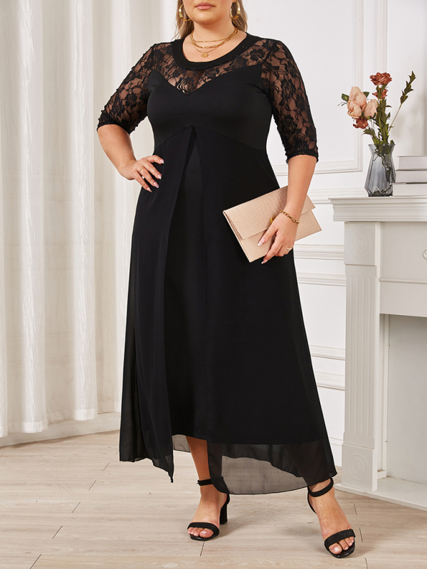 Plus size women's round neck lace dress - Image 4