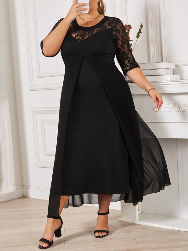 Plus size women's round neck lace dress - Image 2