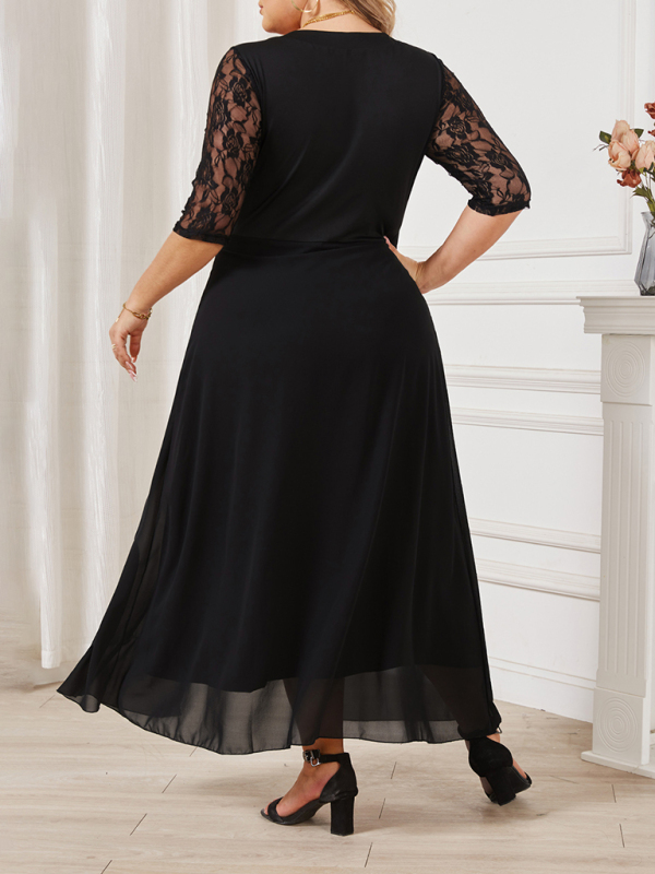 Plus size women's round neck lace dress - Image 3