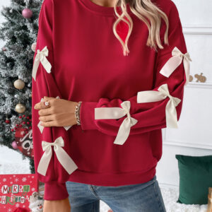 Round Neck Bow Red Christmas Sweater