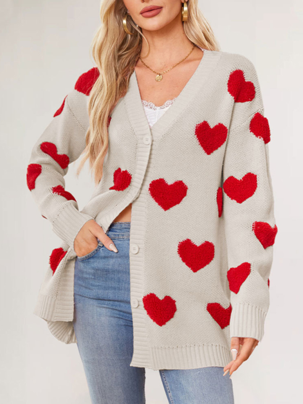 Heart Knitted Midi Jacket V-Neck Cardy - Image 3