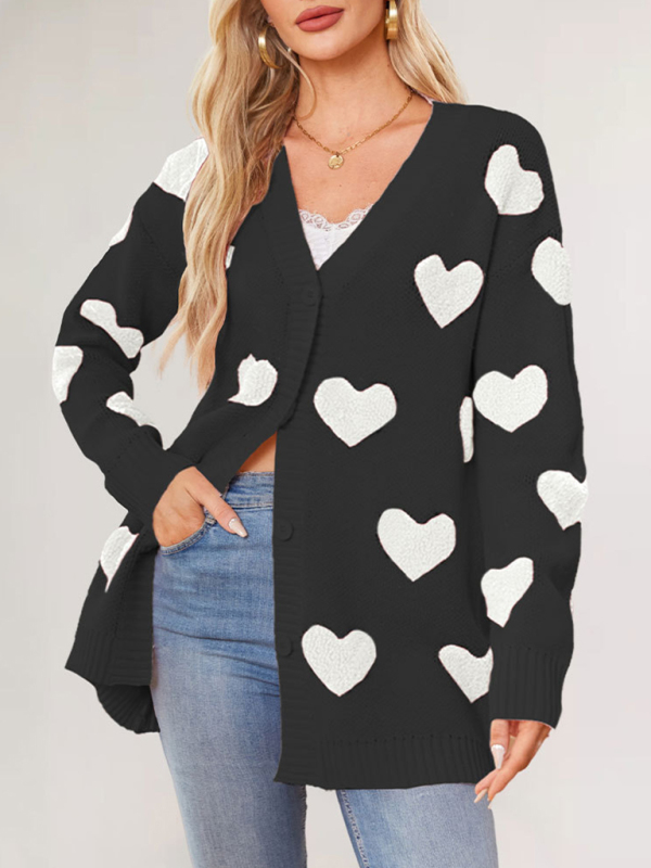 Heart Knitted Midi Jacket V-Neck Cardy - Image 4