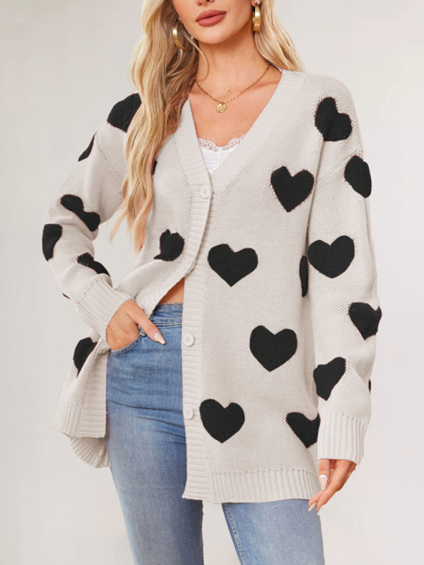 Heart Knitted Midi Jacket V-Neck Cardy - Image 5