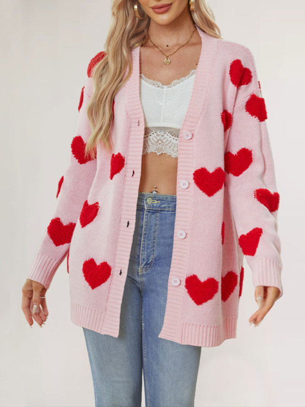 Heart Knitted Midi Jacket V-Neck Cardy - Image 2