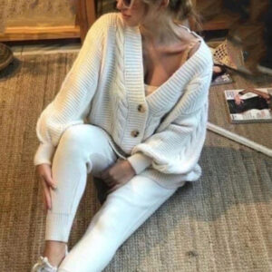 V-neck  Suit Sweater + Knitted Pants