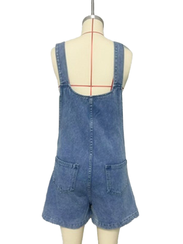 Women's slim straight overalls denim shorts - Image 2