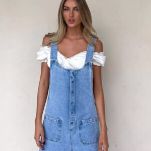 Women's slim straight overalls denim shorts