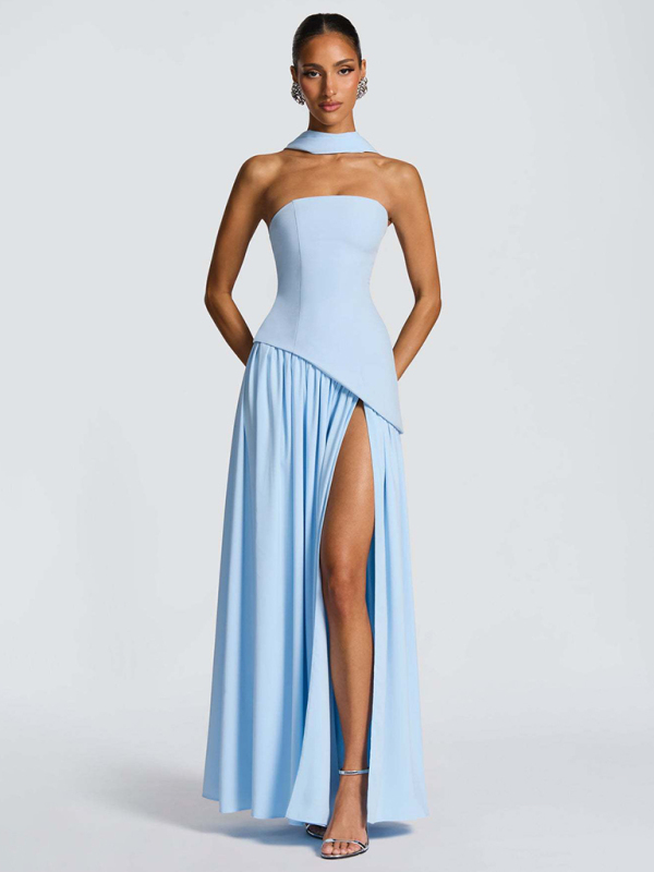 Strapless open back slit dress - Image 5