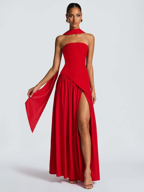 Strapless open back slit dress - Image 3