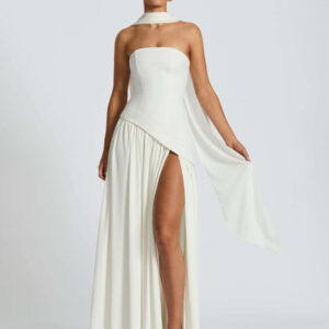 Strapless open back slit dress