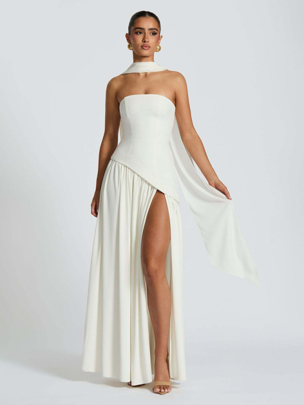 Strapless open back slit dress
