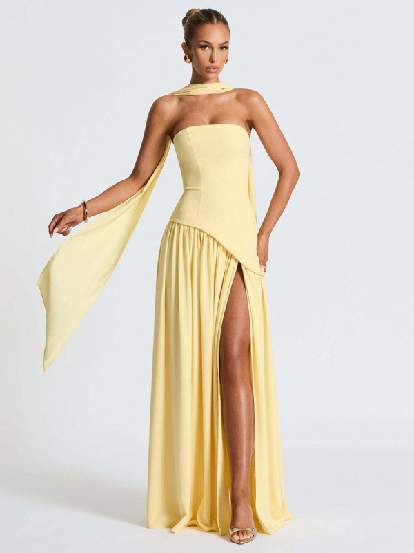 Strapless open back slit dress - Image 7