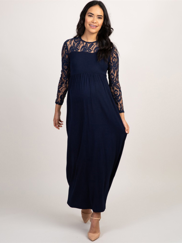 Maternity lace hollow long sleeve dress long dress - Image 3
